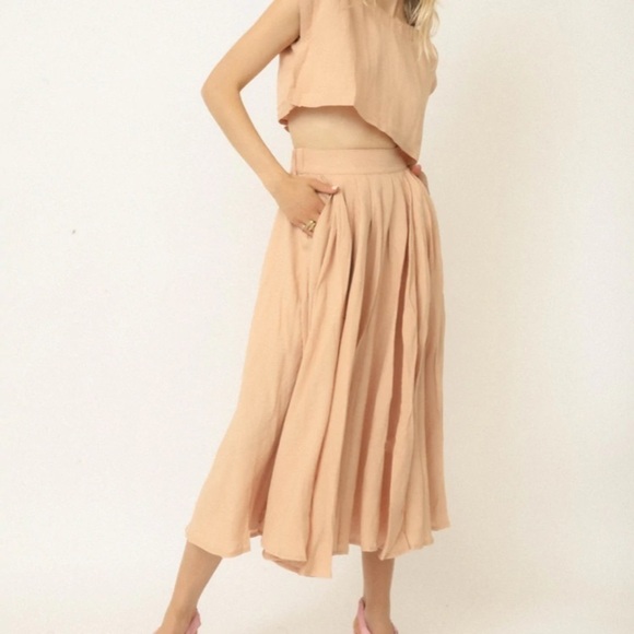 Mable pleated vintage Victorian style pockets small beige midi‎ classic hi waist - Picture 4 of 12